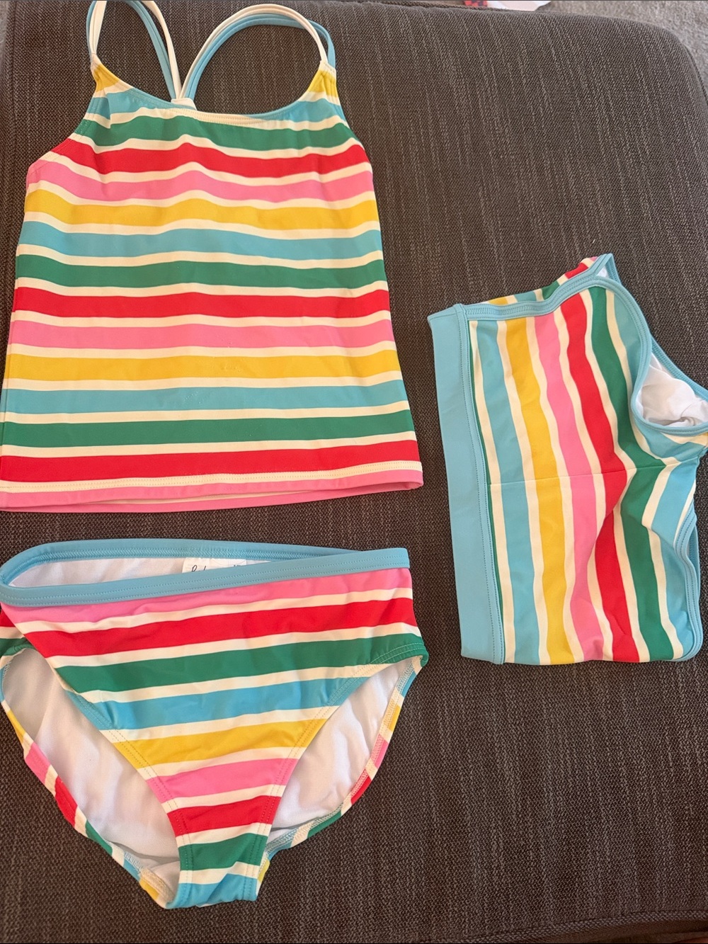 Girls' Mini Boden Multicolor Striped Tankini Set 8-9yr